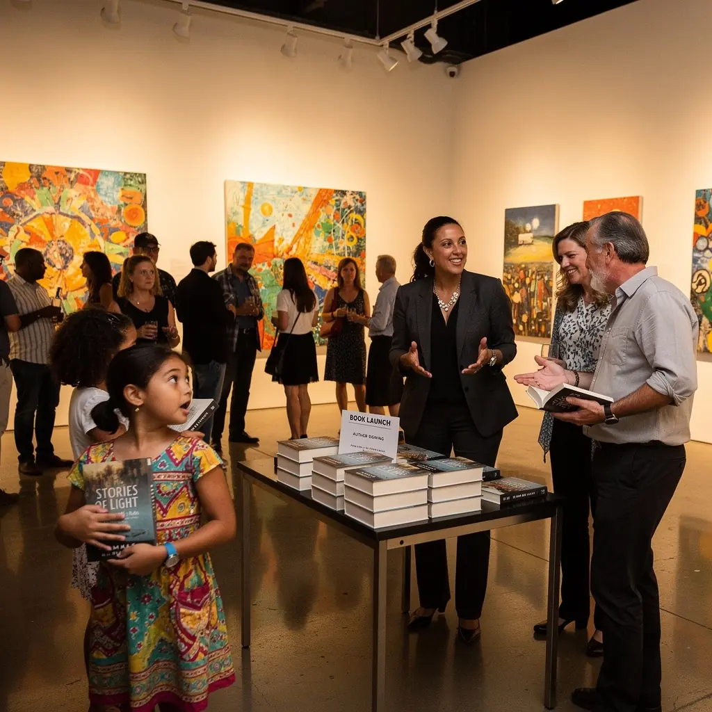 Kreativní pracovní prostor se zápisníky a knihami rozloženými na stole.